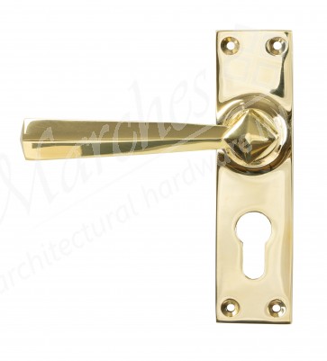 Polished Brass Straight Lever Euro Lock Set