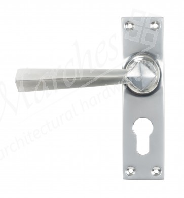 Satin Chrome Straight Lever Euro Lock Set