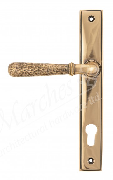 Polished Bronze Hammered Newbury Slimline Espag. Lock Set