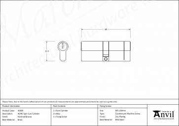 40/40 5pin Euro Cylinder - Polished Bronze