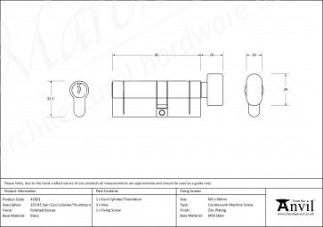 35T/45 5pin Euro Cylinder/Thumbturn - Polished Bronze