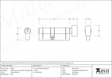 35/45T 5pin Euro Cylinder/Thumbturn - Polished Bronze