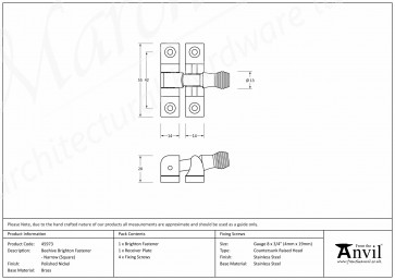 Beehive Brighton Fastener - Narrow (Square) - Polished Nickel