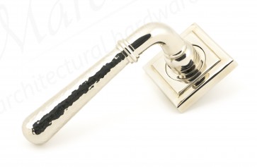Hammered Newbury Lever on Rose Set (Square) - Polished Nickel