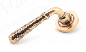 Hammered Newbury Lever on Rose Set (Plain) - Polished Bronze