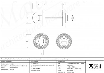 Round Thumbturn Set (Beehive) - Polished Bronze