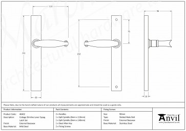 Cottage Slimline Lever Espag. Latch Set - External Beeswax