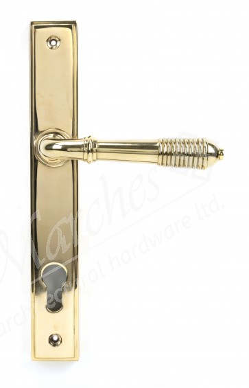 Reeded Slimline Lever Espag. Lock Set - Polished Brass 
