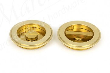 75mm Art Deco Round Pull Privacy Set - Polished Brass