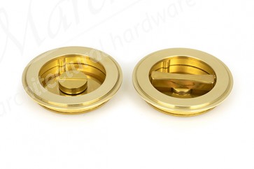 75mm Art Deco Round Pull Privacy Set - Polished Brass