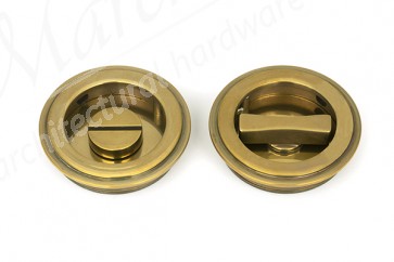 60mm Art Deco Round Pull Privacy Set - Aged Brass