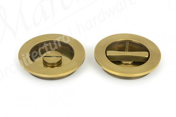 75mm Art Deco Round Pull Privacy Set - Aged Brass