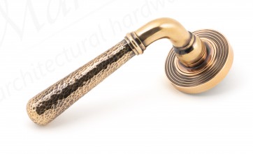 Hammered Newbury Lever on Rose Set (Beehive) Unsprung - Polished Bronze