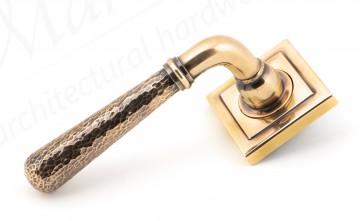 Hammered Newbury Lever on Rose Set (Square) Unsprung - Polished Bronze