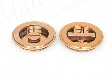 75mm Art Deco Round Pull Privacy Set - Polished Bronze