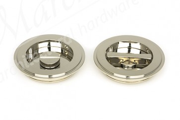 75mm Art Deco Round Pull Privacy Set - Polished Nickel