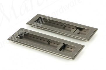 175mm Art Deco Rectangular Pull Privacy Set - Pewter