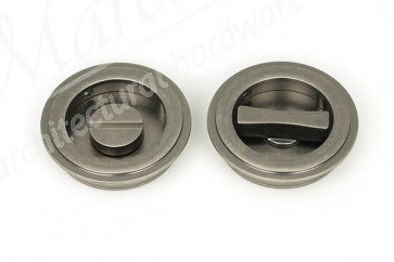 60mm Art Deco Round Pull Privacy Set - Pewter