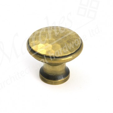 Hammered Cabinet Knob - Medium - Aged Brass