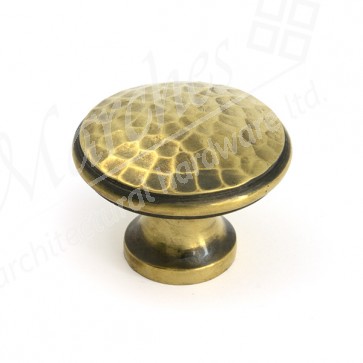 Hammered Cabinet Knob - Large - Aged Brass