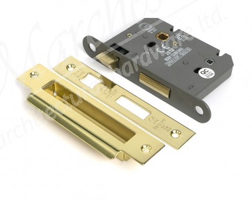 3" Heavy Duty Bathroom Mortice Lock - Polished Brass