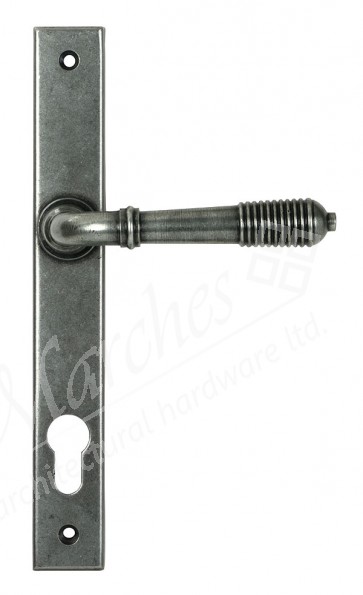 Reeded Slimline Lever Espag. Lock Set - Pewter Patina