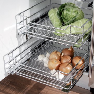 Pull-out storage set with chrome wire mesh baskets, for 500-600 mm cabinet width