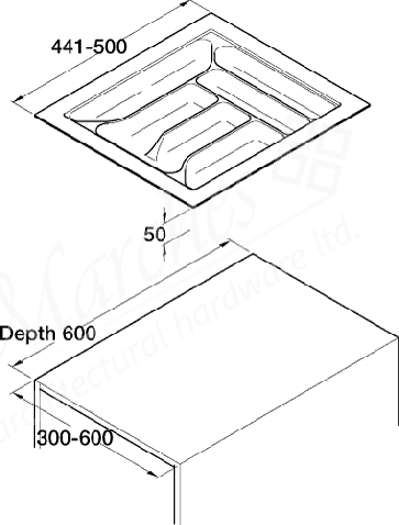 Cutlery Ins Pl Cr-white 500mm