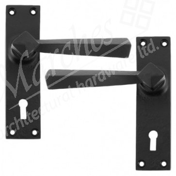 Straight Lever Lock Door Handle Set - Black 