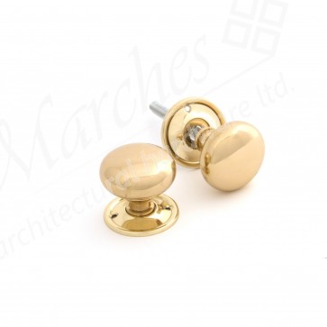 Small Mushroom Mortice/Rim Knob Sets - Polished Brass