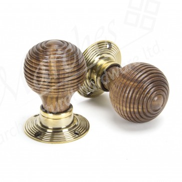 Rosewood Beehive Mortice/Rim Knob Sets - Aged Brass Roses