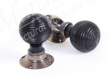 Ebony Beehive Mortice/Rim Knob Sets - Aged Brass Roses