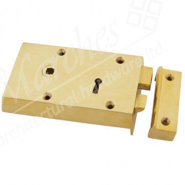 Small Left Hand Rim Lock - Polished Brass