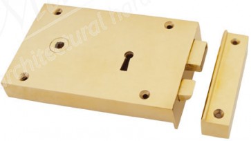 Large Left Hand Rim Lock - Polished Brass