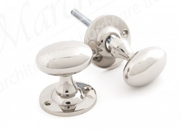 Oval Mortice/Rim Knob Set - Polished Nickel 