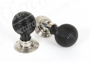 Ebony Beehive Mortice/Rim Knob Sets - Polished Nickel Roses