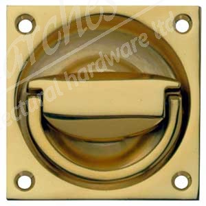 Flush Ring Handle 65x65mm - Polished Brass 
