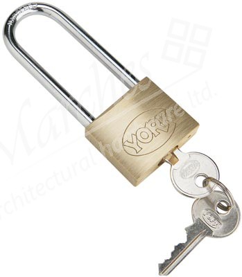 Standard brass padlock, keyed to differ, long shackle
