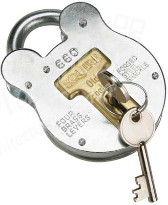 Old English lever padlock open shackle