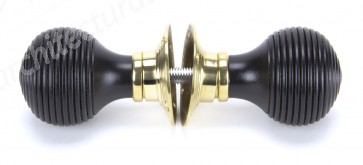 Ebony Beehive Mortice/Rim Knob Sets - Polished Brass Roses