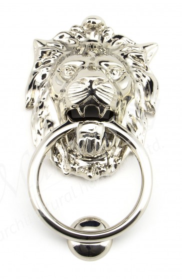 Lion Head Door Knocker - Polished Nickel