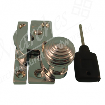 Locking Claw Fastener Reeded Knob - Polished Chrome