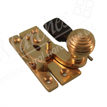 Locking Claw Fastener Reeded Knob - Polished Brass