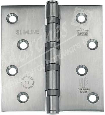 Slimline, stainless steel butt hinge, 102 x 89 mm, square corners