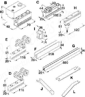 HAWA-Centrefold 80/H fitting set