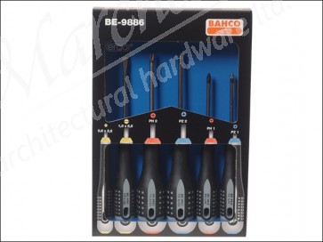 BE-9886 Ergo Screwdriver Set 6 Piece PZ/PH/FL