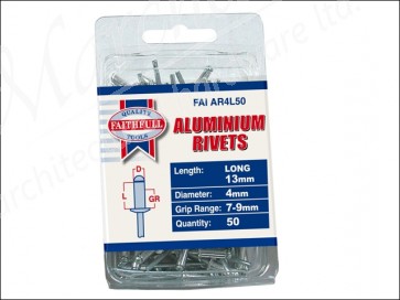 Aluminium Rivets 4mm Long Pack 50