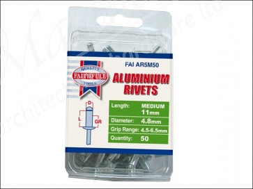 Aluminium Rivets 5mm Medium Pack 50