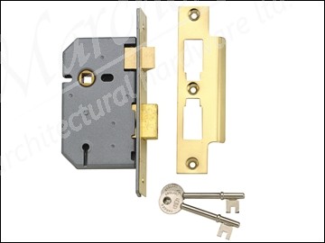 2277 3 Lever Mortice Sash Lock Polished Brass 65mm 2.5in Boxed