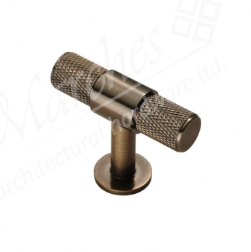 Knurled T-Bar Knob - Antique Brass